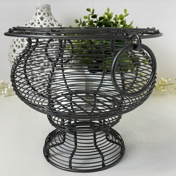 French Wire Pedestal Large Bowl Basket Farmhouse Decor - Picture 7 of 10